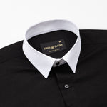 Ascents Black White Cuff Collar Cotton Plain Shirt - John Ellies