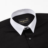 Ascents Black White Cuff Collar Cotton Plain Shirt - John Ellies