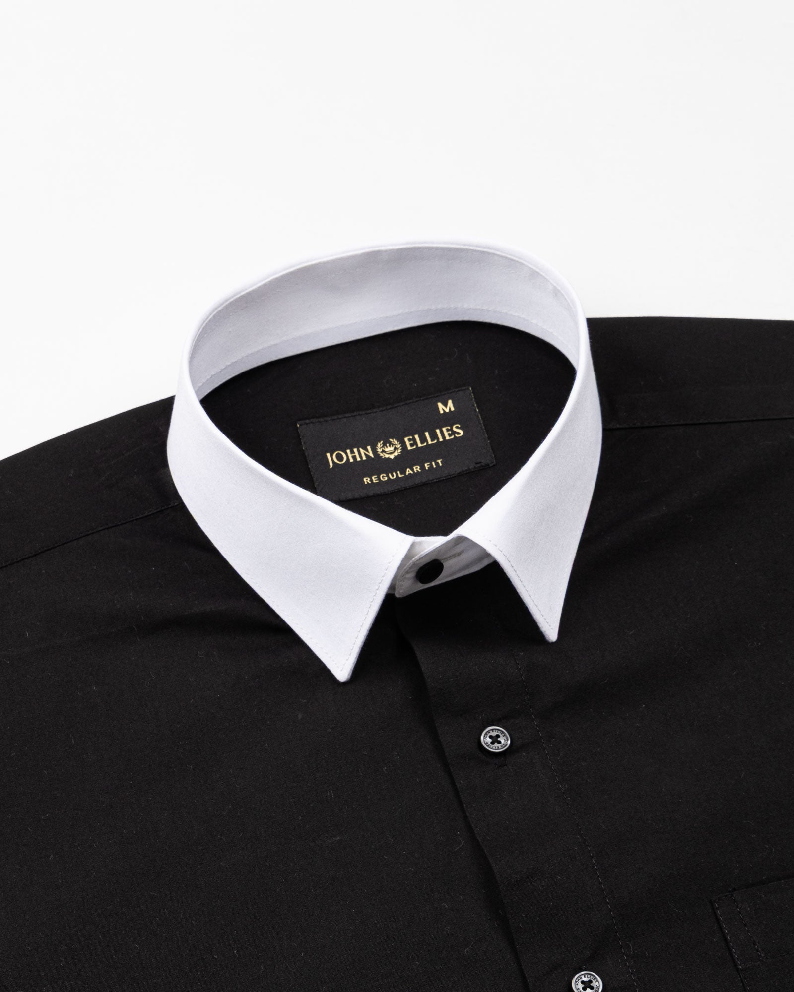 Ascents Black White Cuff Collar Cotton Plain Shirt - John Ellies