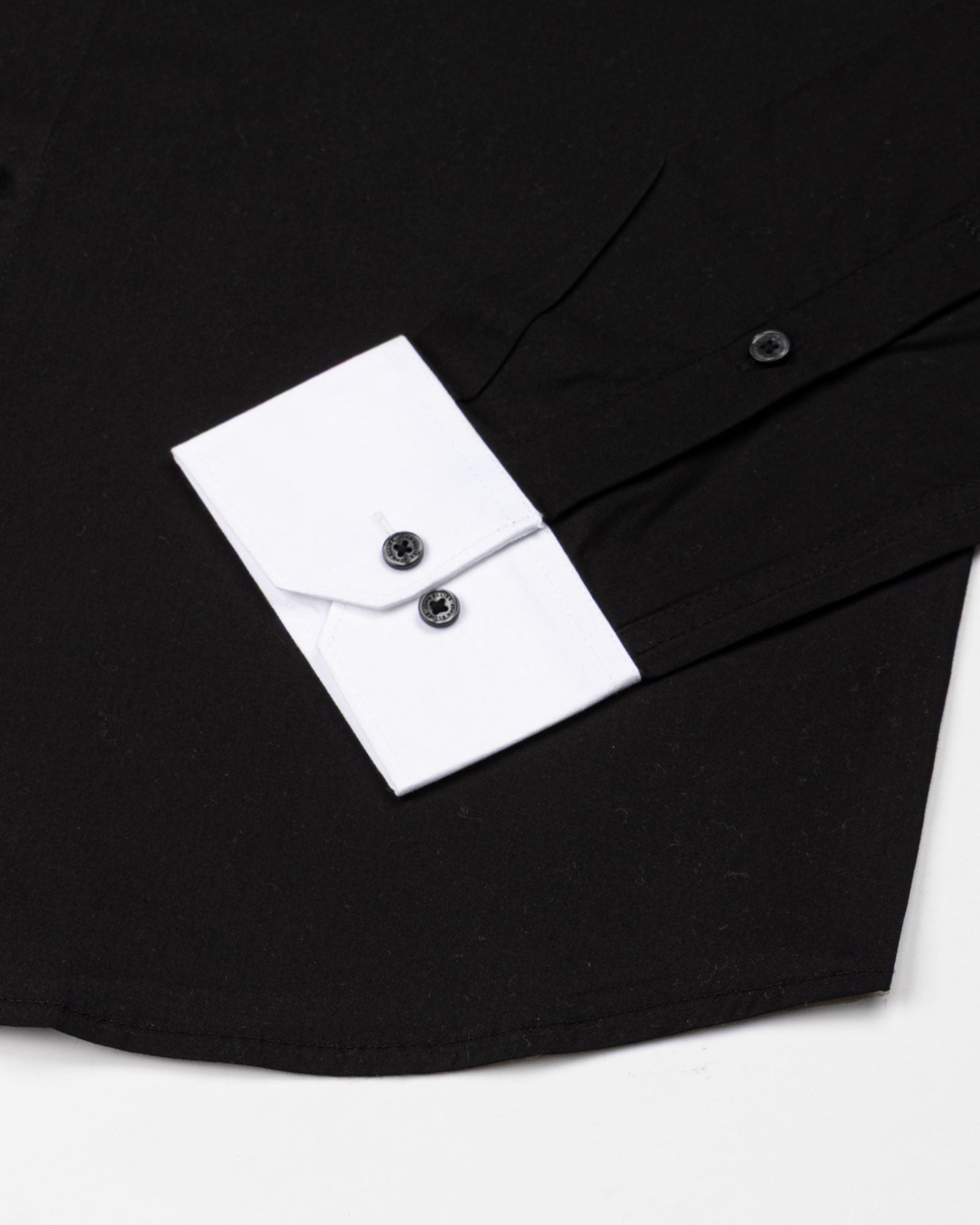Ascents Black White Cuff Collar Cotton Plain Shirt - John Ellies
