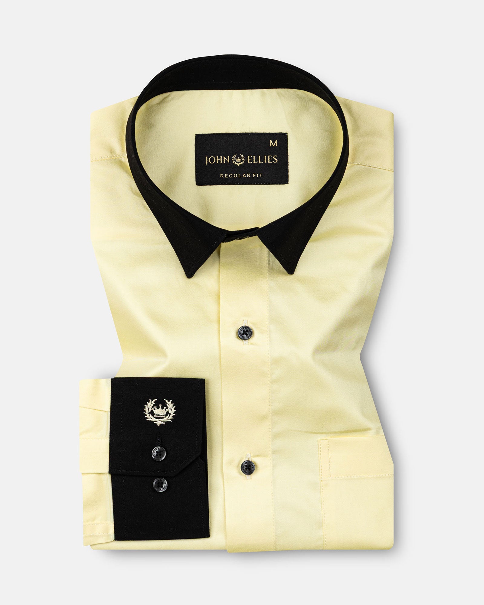 Ascents Yellow Black Cuff Collar Cotton Plain Shirt - John Ellies