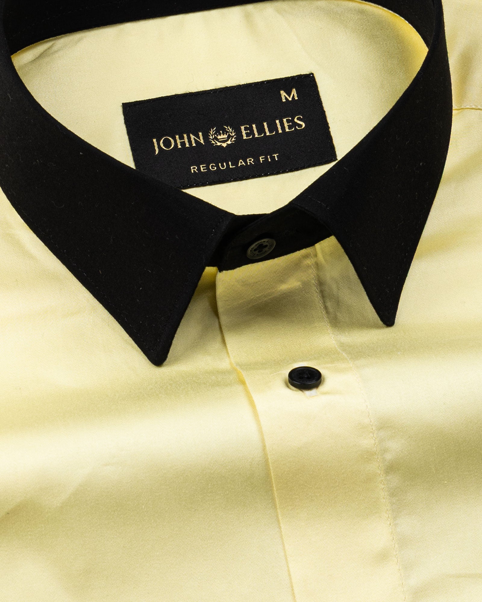 Ascents Yellow Black Cuff Collar Cotton Plain Shirt - John Ellies