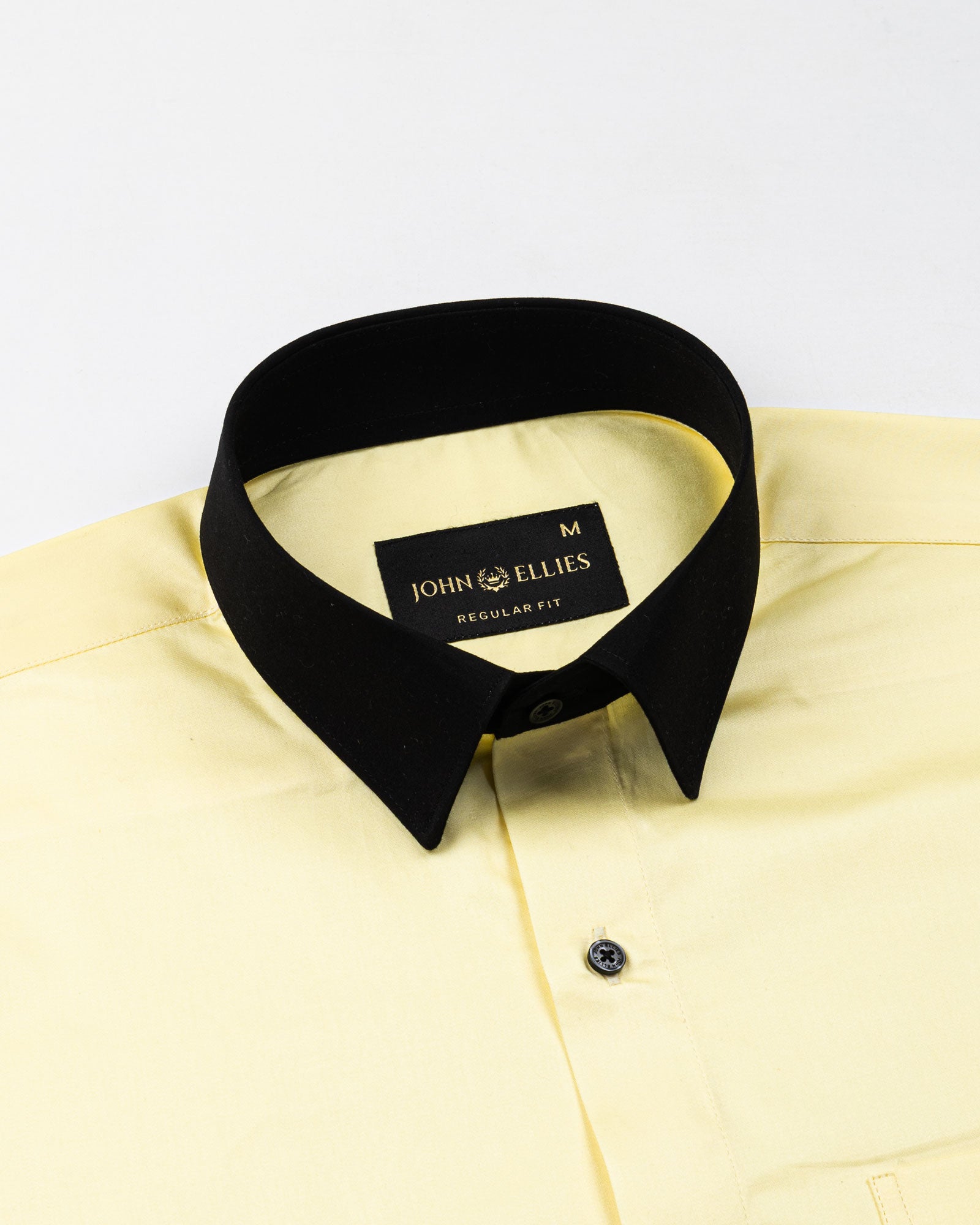 Ascents Yellow Black Cuff Collar Cotton Plain Shirt - John Ellies