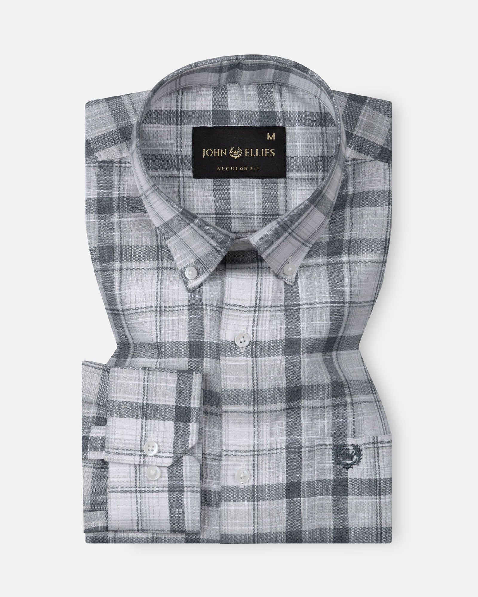 Stalwin Grey Check Button Down Linen Shirt - John Ellies