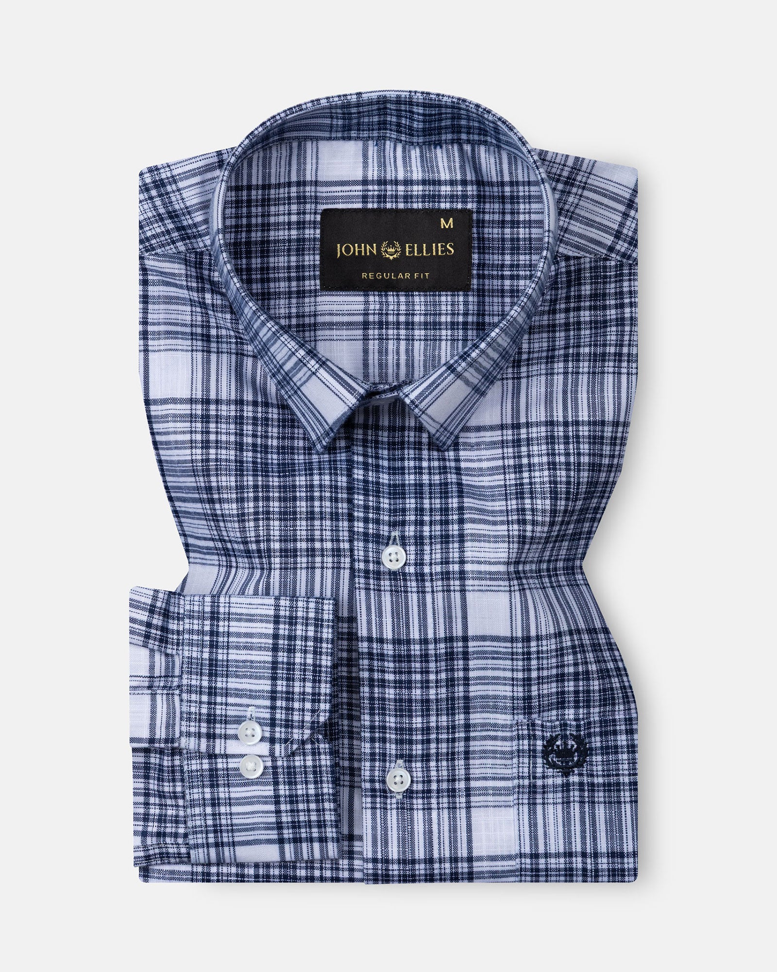 Orscub Navy Blue Check Linen Shirt - John Ellies