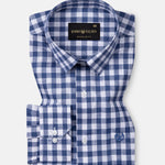 Allerow Navy Blue Check Linen Shirt - John Ellies