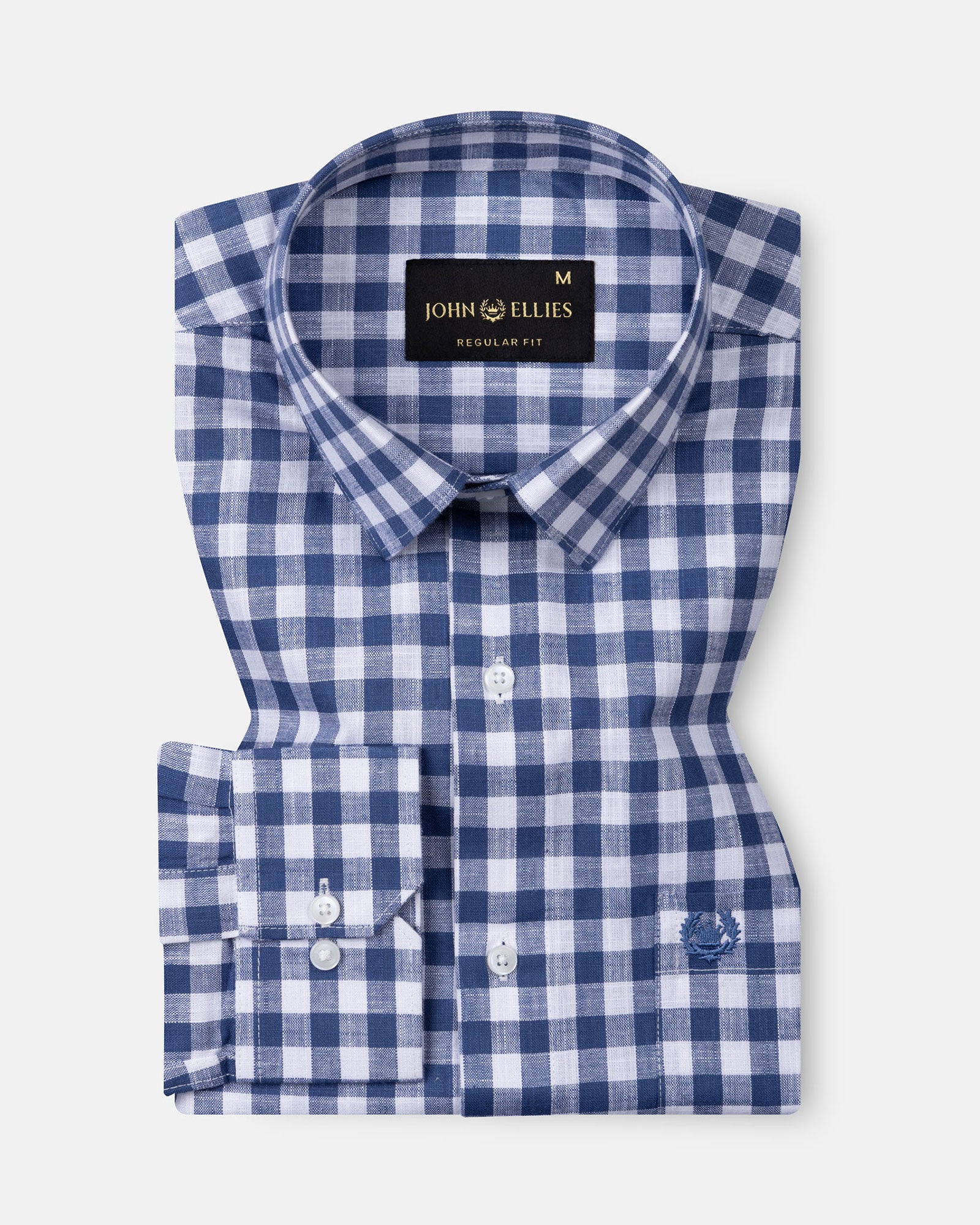 Allerow Navy Blue Check Linen Shirt - John Ellies