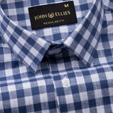 Allerow Navy Blue Check Linen Shirt - John Ellies