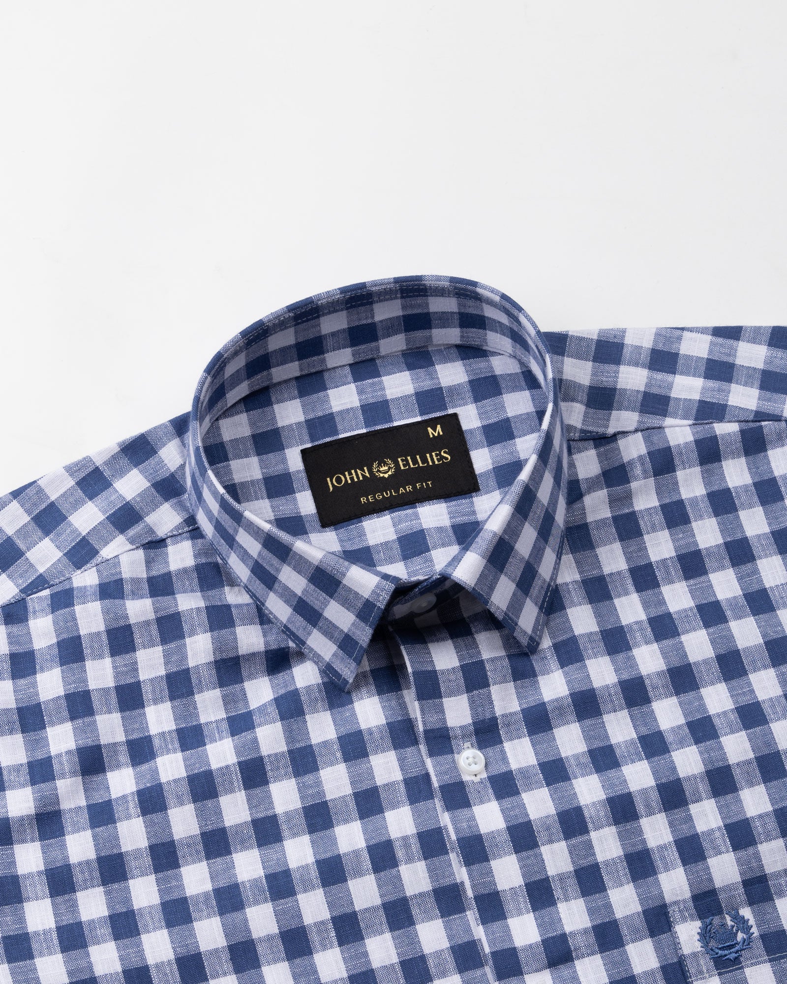 Allerow Navy Blue Check Linen Shirt - John Ellies