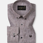 Zoreen Brown Stripe Button Down Linen Shirt - John Ellies
