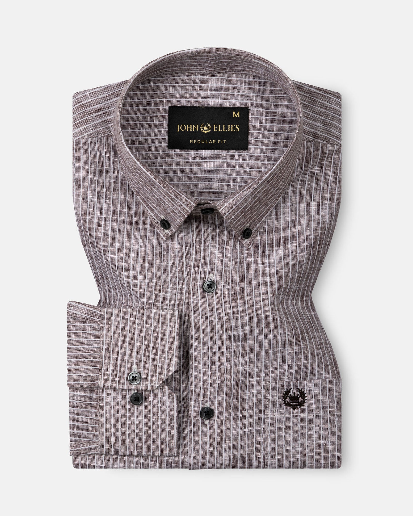 Zoreen Brown Stripe Button Down Linen Shirt - John Ellies