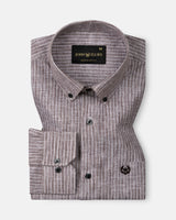Zoreen Brown Stripe Button Down Linen Shirt