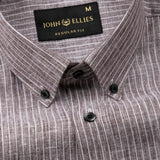 Zoreen Brown Stripe Button Down Linen Shirt - John Ellies