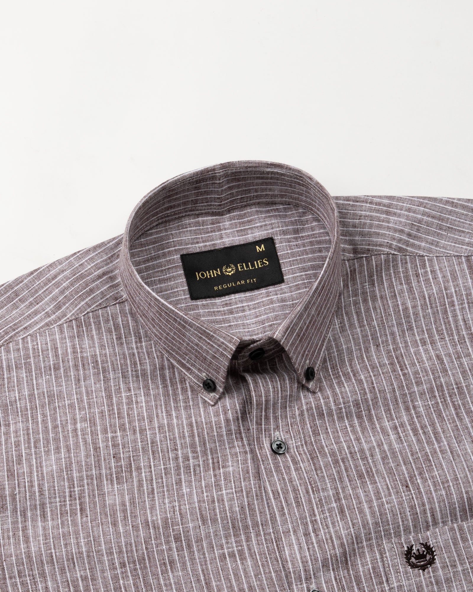 Zoreen Brown Stripe Button Down Linen Shirt - John Ellies