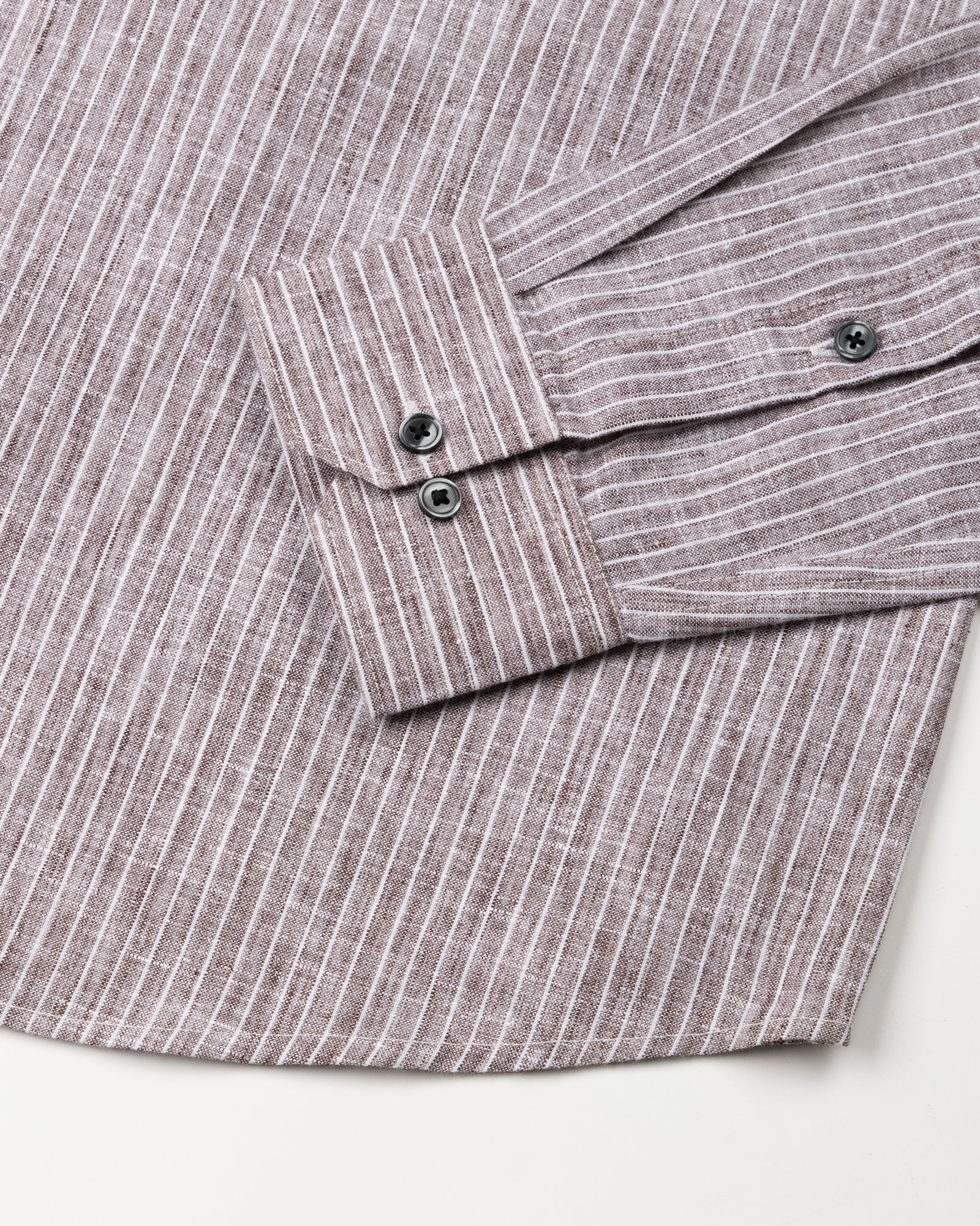 Zoreen Brown Stripe Button Down Linen Shirt - John Ellies