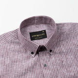 Zoreen Wine Stripe Button Down Linen Shirt - John Ellies