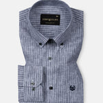 Zoreen Navy Blue Stripe Button Down Linen Shirt - John Ellies