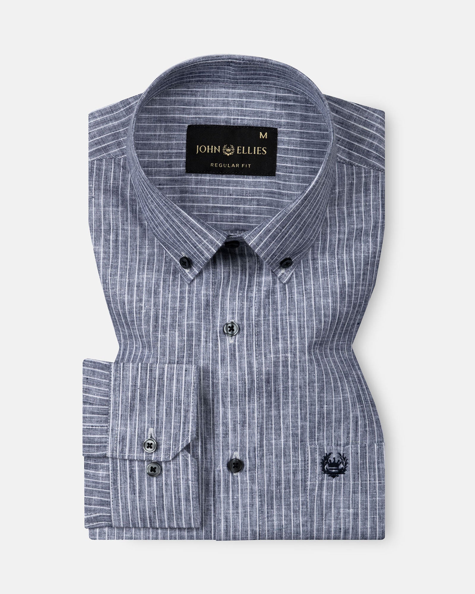 Zoreen Navy Blue Stripe Button Down Linen Shirt - John Ellies