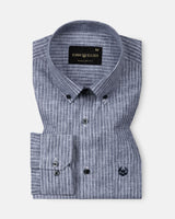 Zoreen Navy Blue Stripe Button Down Linen Shirt