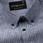 Zoreen Navy Blue Stripe Button Down Linen Shirt - John Ellies
