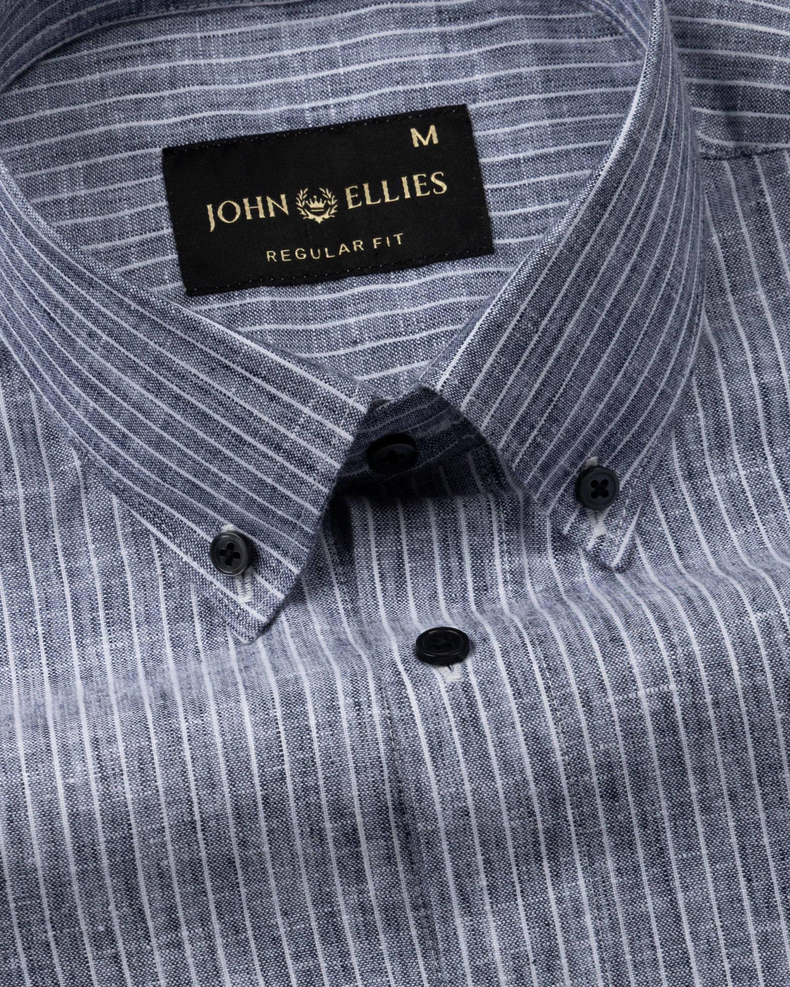 Zoreen Navy Blue Stripe Button Down Linen Shirt - John Ellies