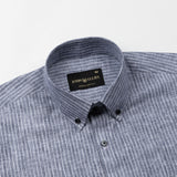 Zoreen Navy Blue Stripe Button Down Linen Shirt - John Ellies
