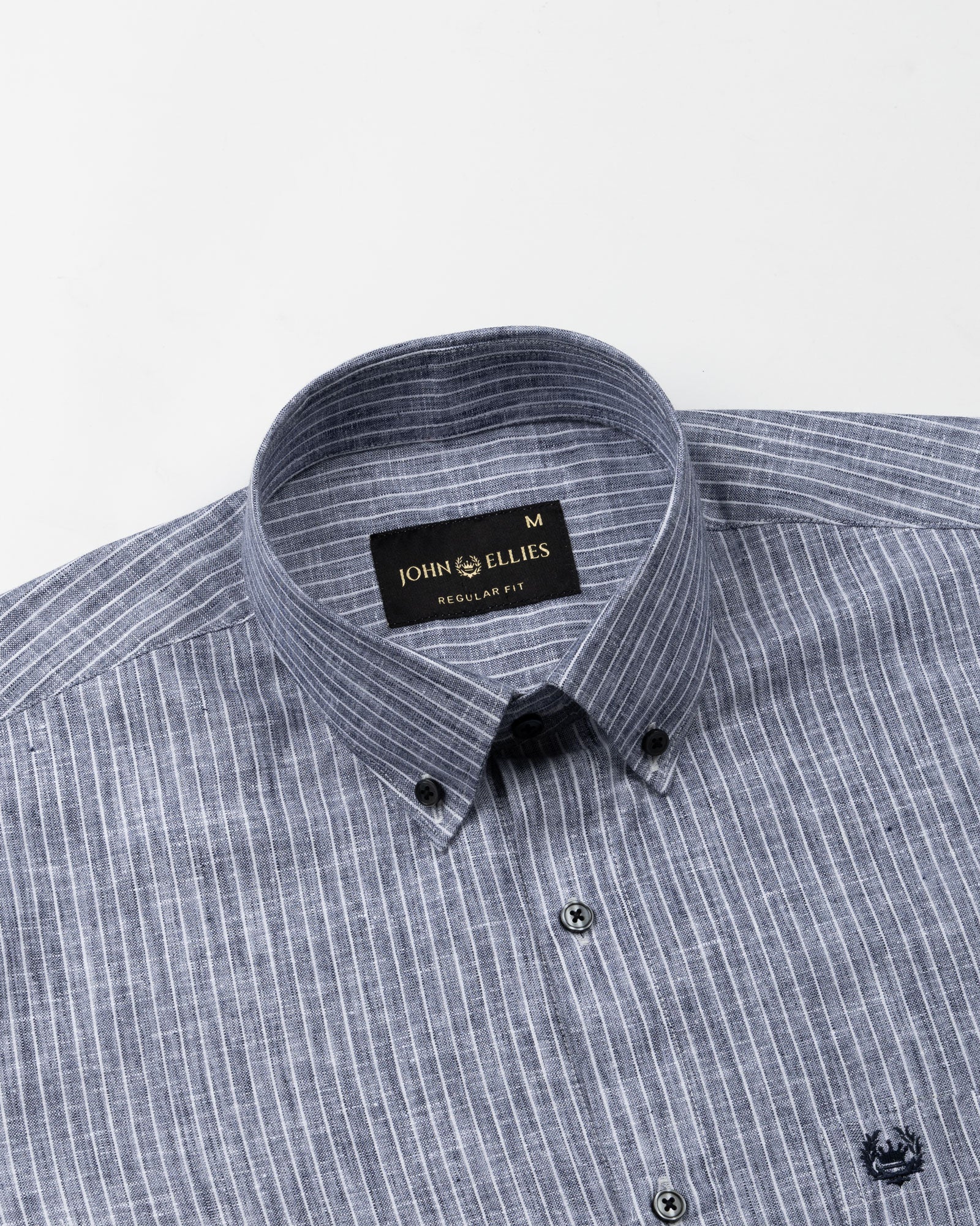 Zoreen Navy Blue Stripe Button Down Linen Shirt - John Ellies