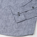Zoreen Navy Blue Stripe Button Down Linen Shirt - John Ellies