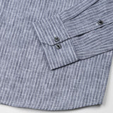 Zoreen Navy Blue Stripe Button Down Linen Shirt - John Ellies