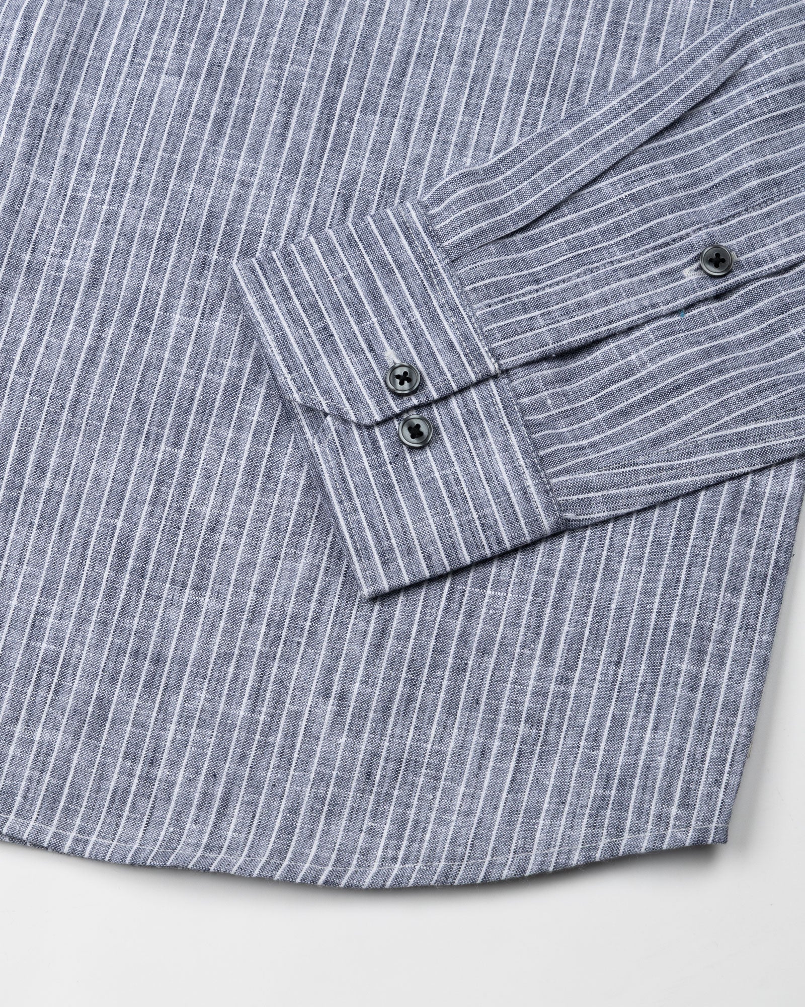 Zoreen Navy Blue Stripe Button Down Linen Shirt - John Ellies