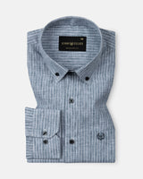Zoreen Teal Stripe Button Down Linen Shirt