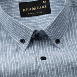Zoreen Teal Stripe Button Down Linen Shirt - John Ellies