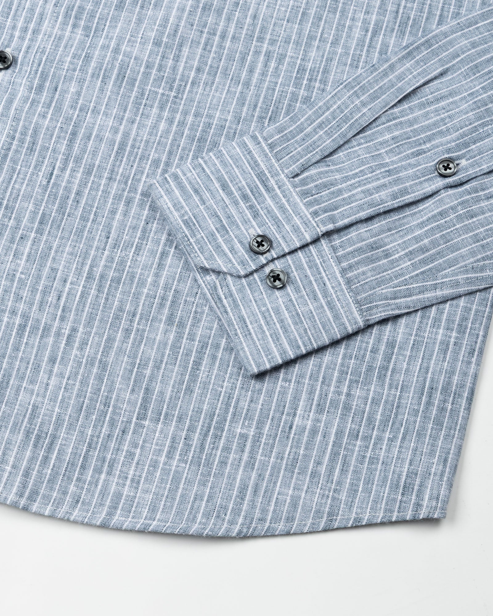 Zoreen Teal Stripe Button Down Linen Shirt - John Ellies