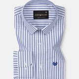 Sylvar Navy Blue Stripe Oxford Cotton Shirt - John Ellies