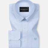 Dazzle Sky Blue Check Button Down Oxford Cotton Shirt - John Ellies