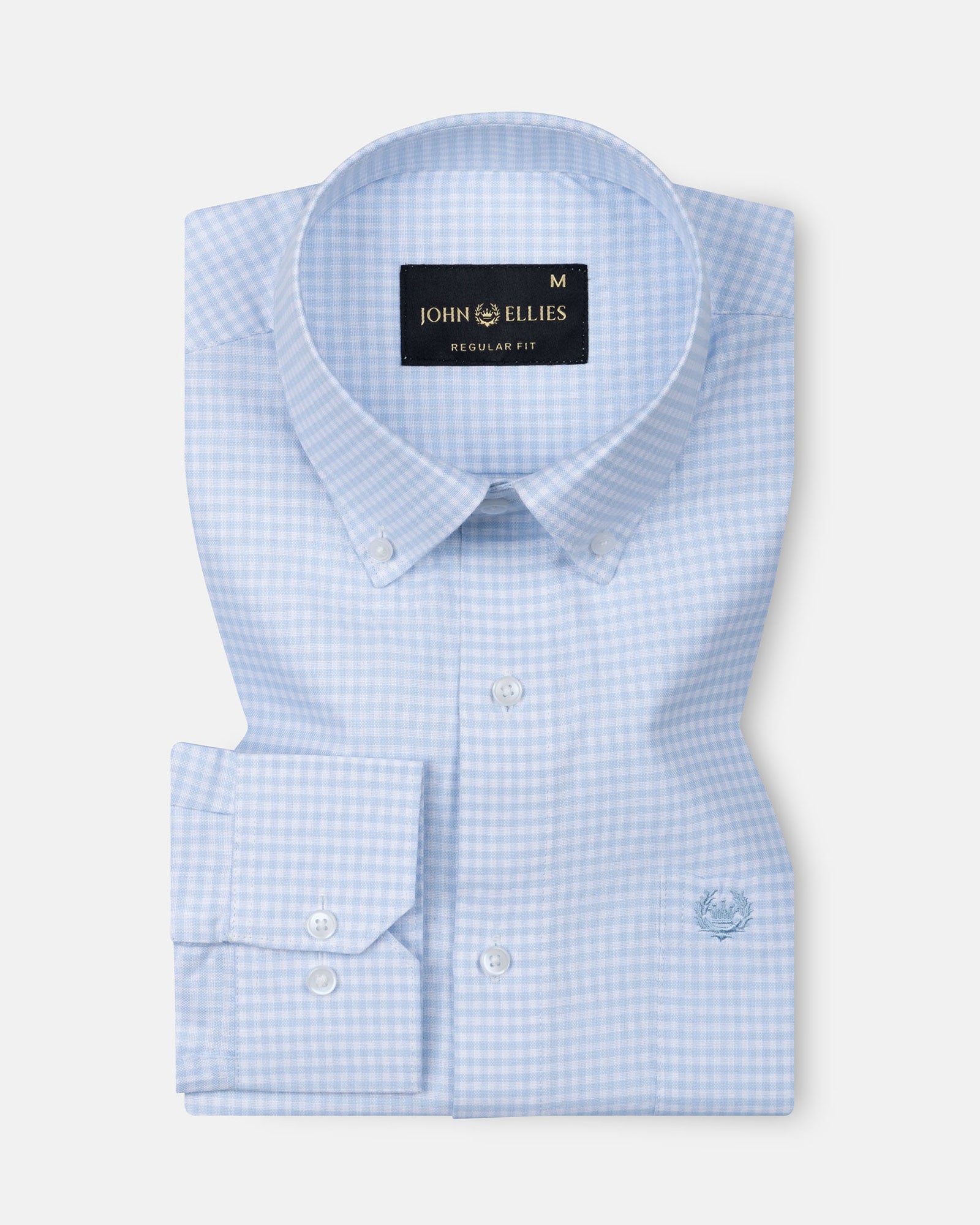 Dazzle Sky Blue Check Button Down Oxford Cotton Shirt - John Ellies