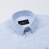 Dazzle Sky Blue Check Button Down Oxford Cotton Shirt - John Ellies
