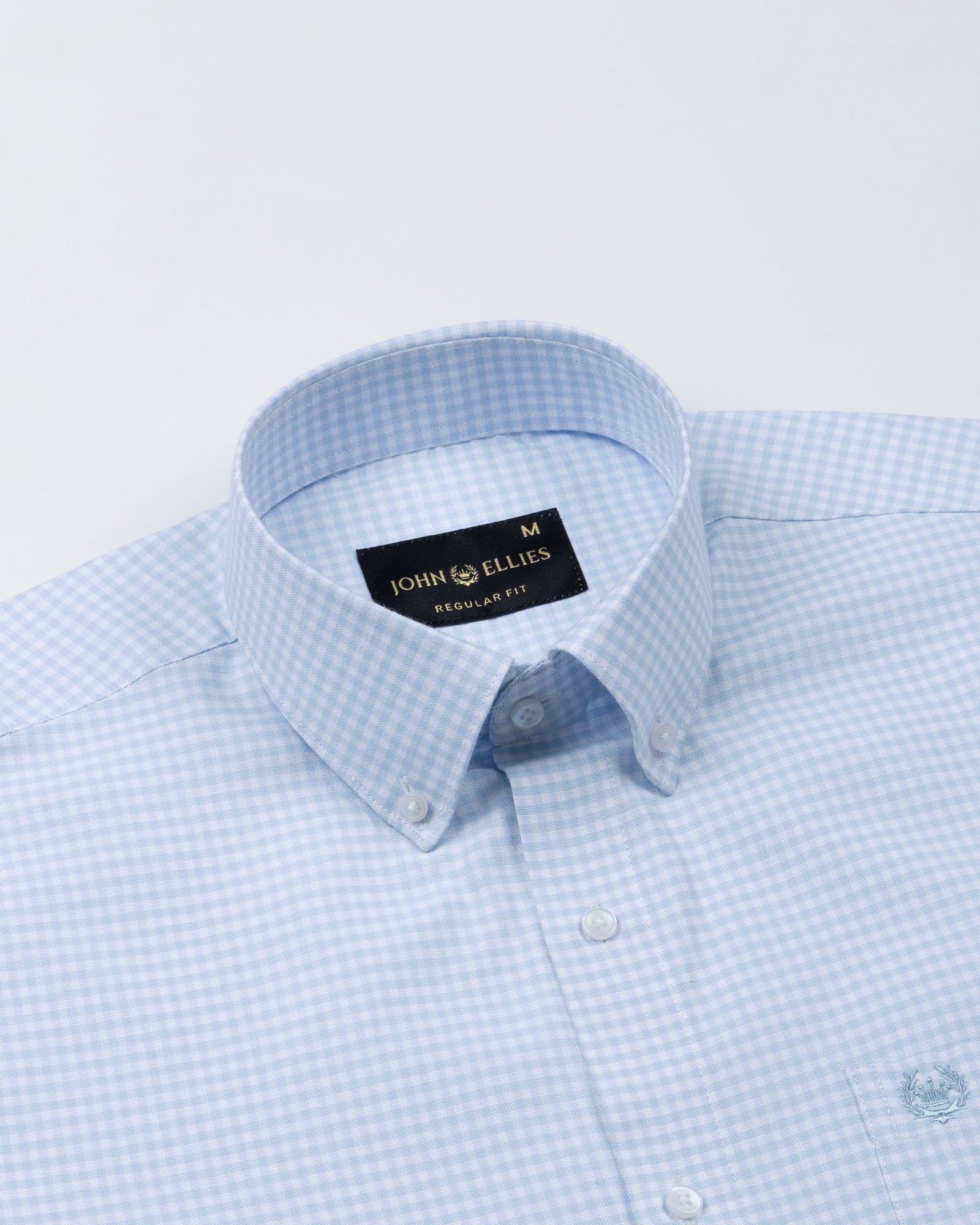 Dazzle Sky Blue Check Button Down Oxford Cotton Shirt - John Ellies
