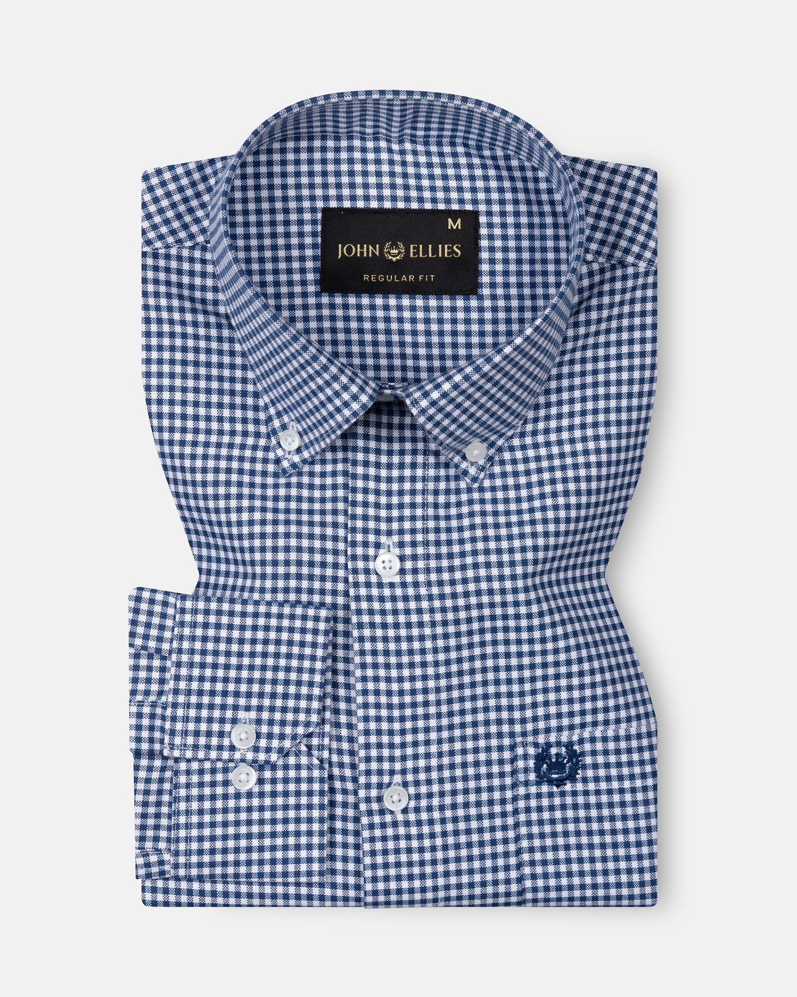 Dazzle Navy Blue Check Button Down Oxford Cotton Shirt - John Ellies