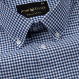 Dazzle Navy Blue Check Button Down Oxford Cotton Shirt - John Ellies