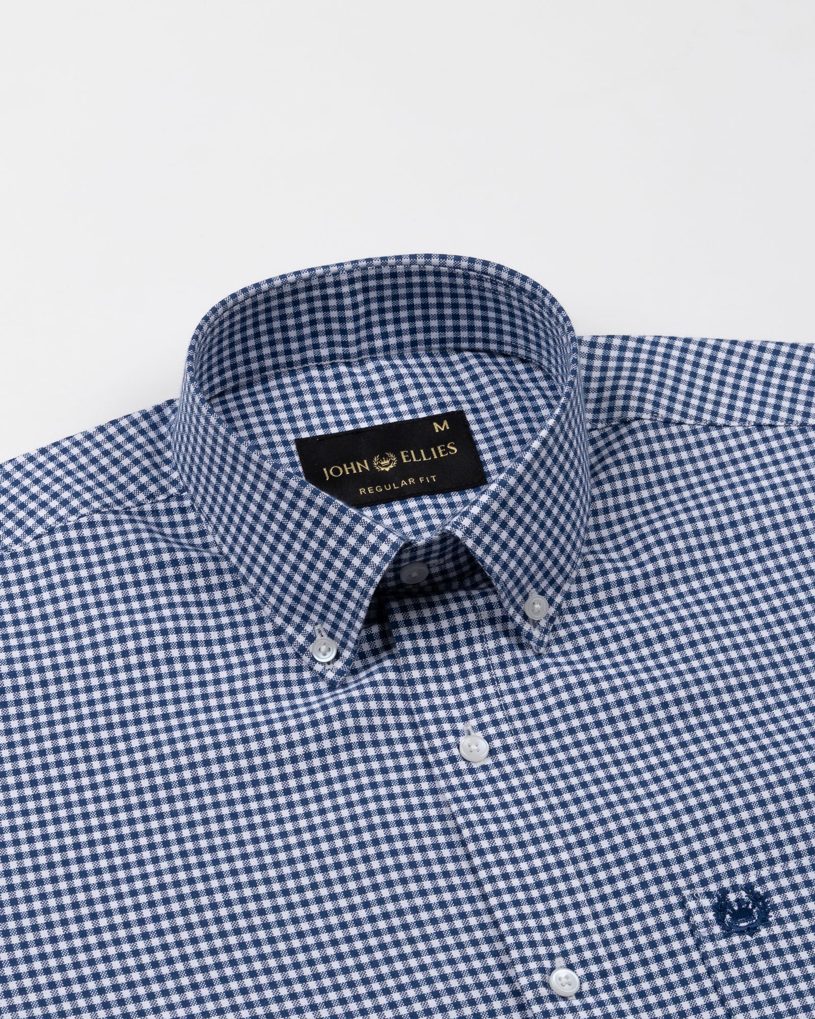 Dazzle Navy Blue Check Button Down Oxford Cotton Shirt - John Ellies