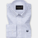 Opal Blue Check Button Down Linen Shirt - John Ellies