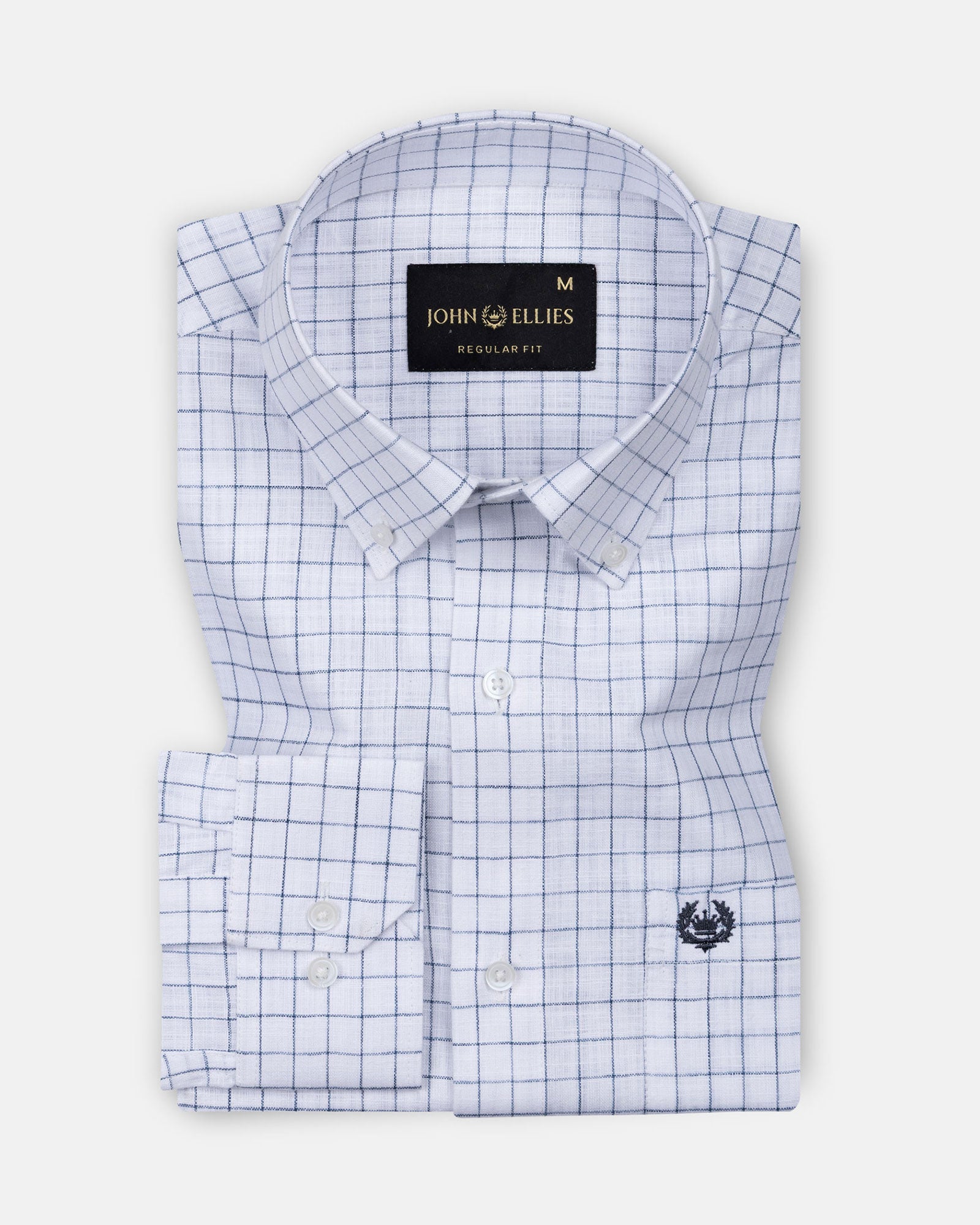 Opal Blue Check Button Down Linen Shirt - John Ellies