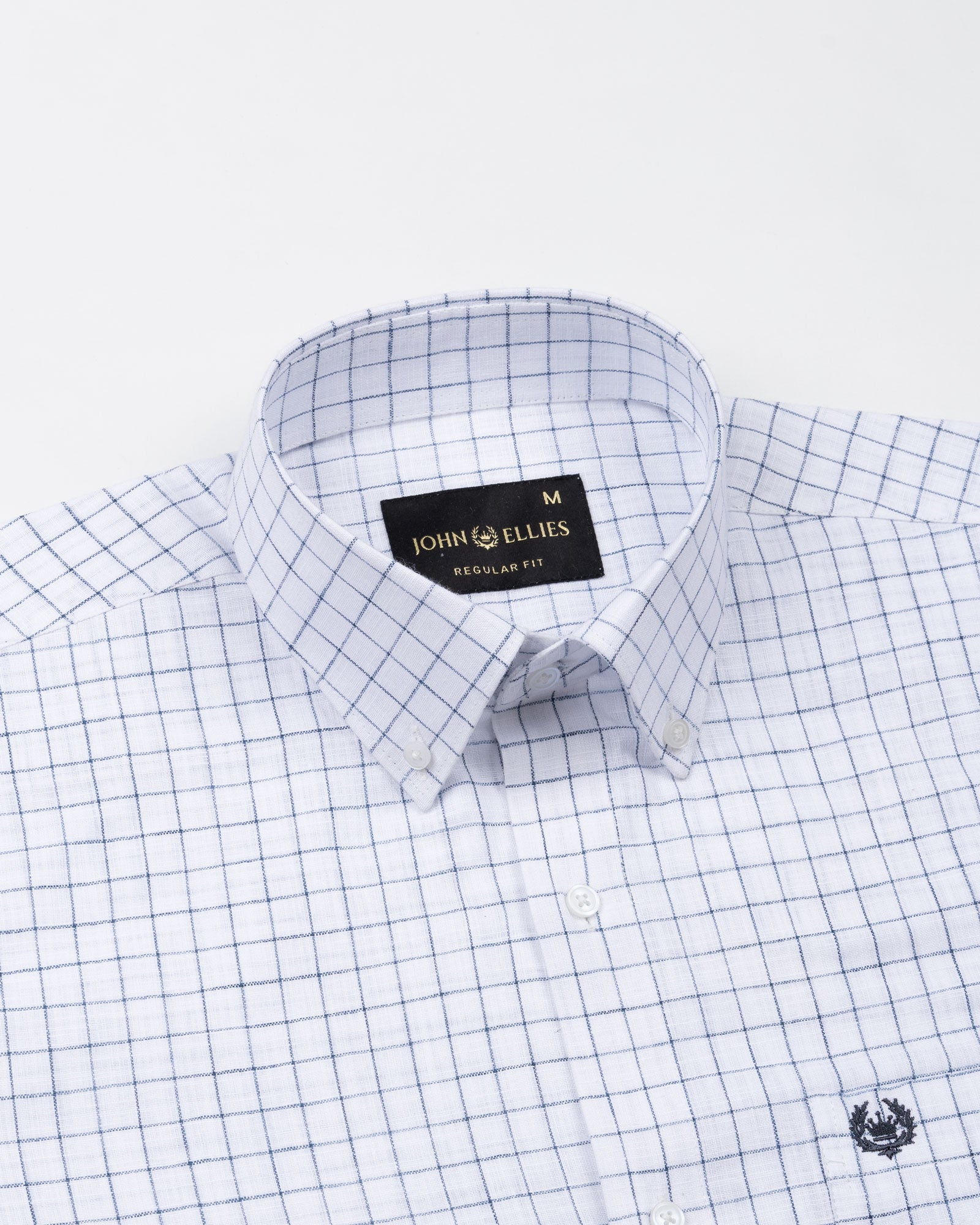 Opal Blue Check Button Down Linen Shirt - John Ellies