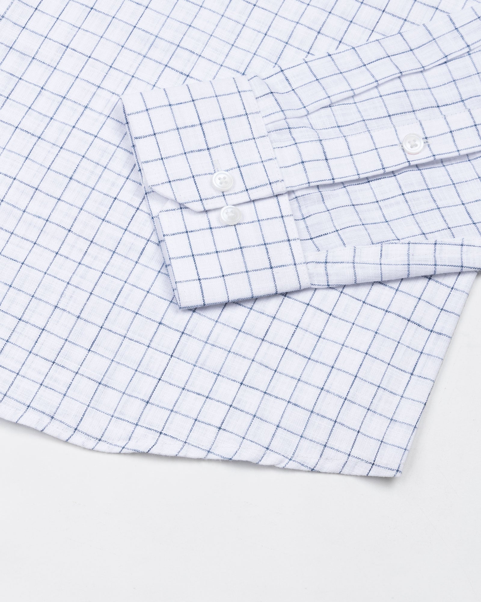 Opal Blue Check Button Down Linen Shirt - John Ellies