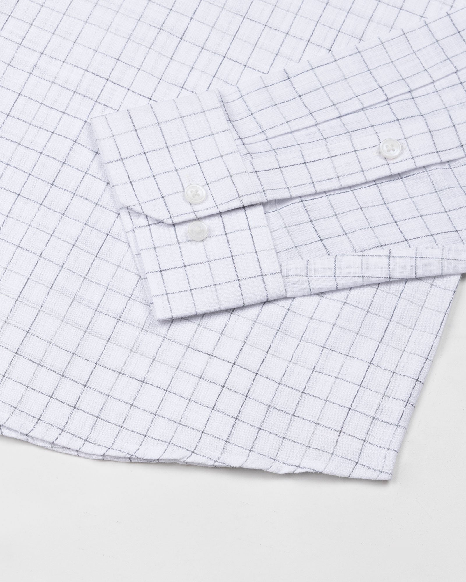 Opal Grey Check Button Down Linen Shirt - John Ellies