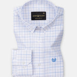 Opal Double Line Blue Check Button Down Linen Shirt - John Ellies