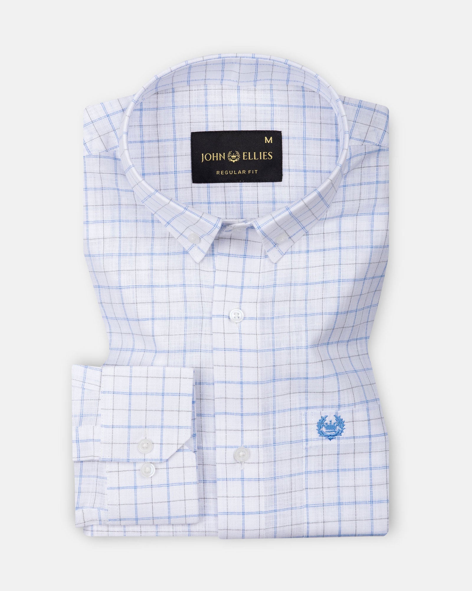 Opal Double Line Blue Check Button Down Linen Shirt - John Ellies