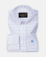 Opal Double Line Blue Check Button Down Linen Shirt