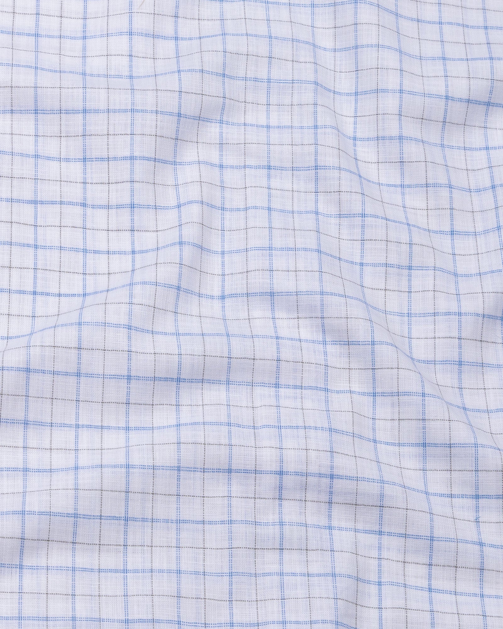 Opal Double Line Blue Check Button Down Linen Shirt - John Ellies